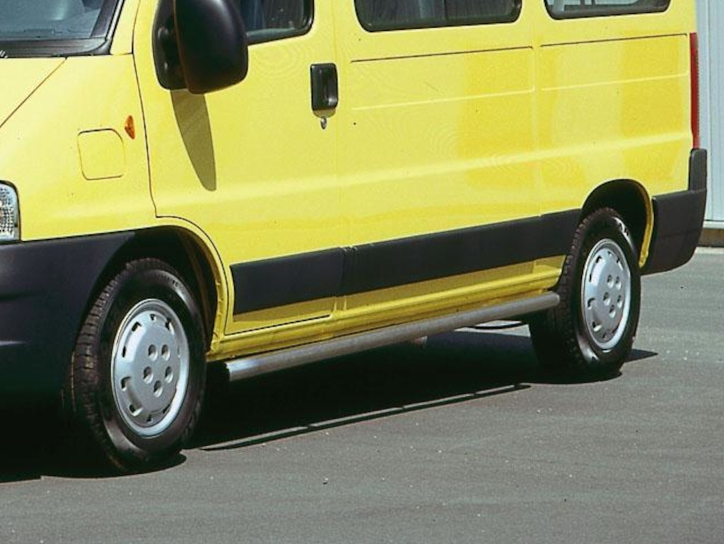 Fiat Ducato 2002–2006, Long Wheelbase: COBRA Side Protection Bars | Brushed Stainless Steel