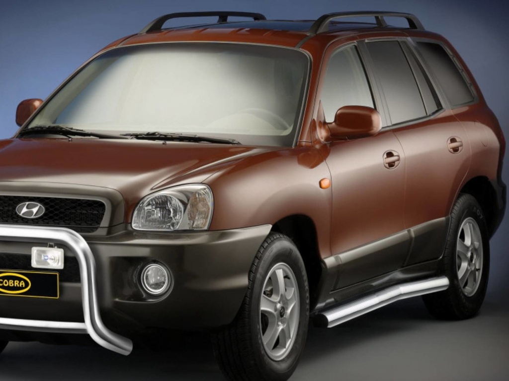 Hyundai Santa Fe Bj. '00-10 / 04 (langer Radstand): COBRA Chrom-Seitenschutzrohre
