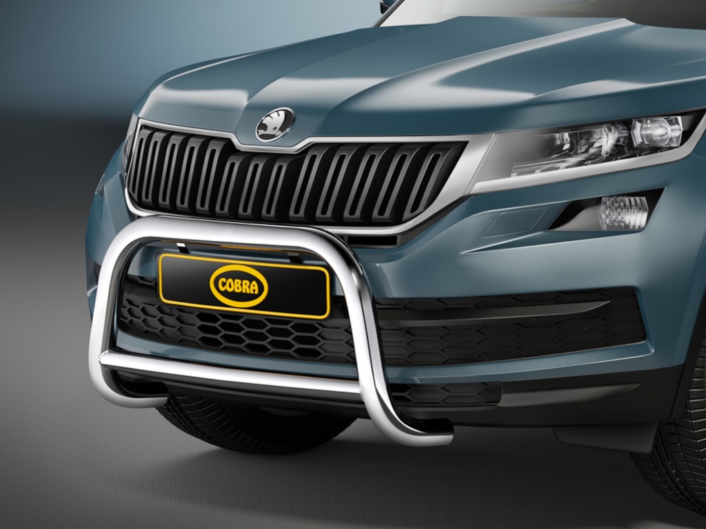 Skoda Kodiaq 2017–2020: COBRA Chrome Front Protection Bar with Centre Cross Tube