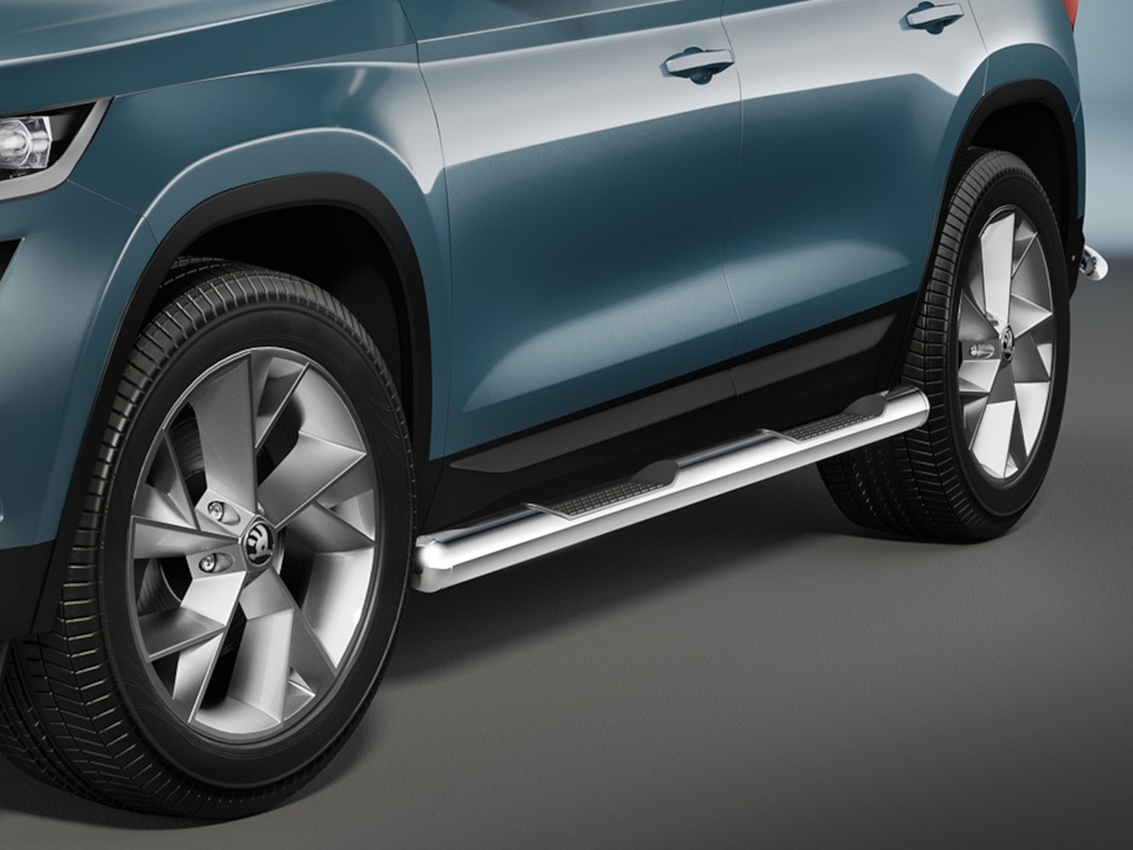 Skoda Kodiaq ab Bj. 17: COBRA Chrom-Seitenschutzrohre mit Trittstufen