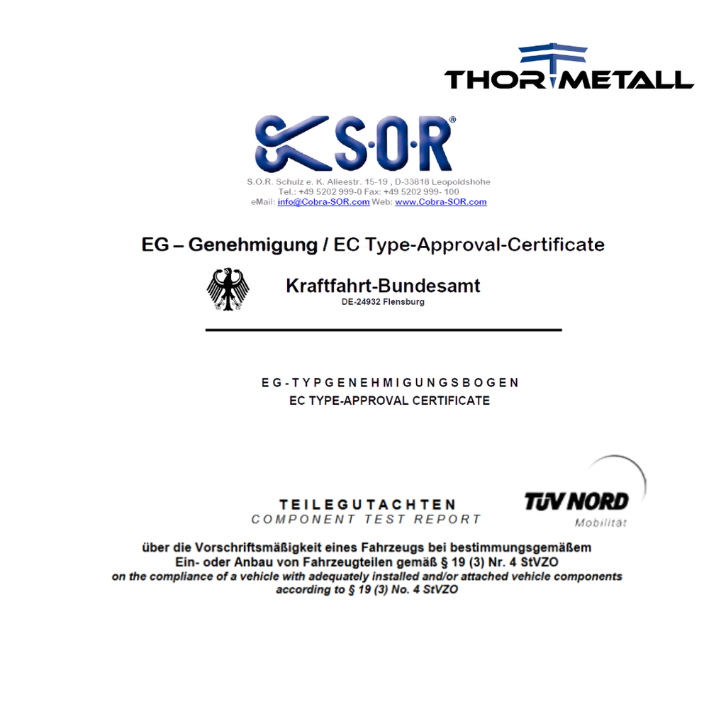 [GUTACHTEN_INDV] TÜV certificates or ABE for all COBRA products